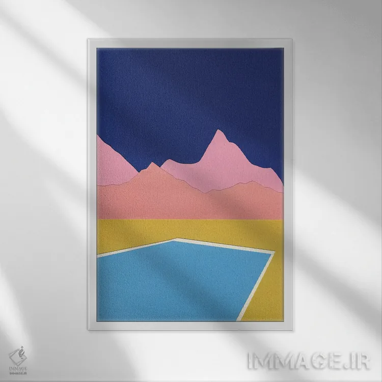 تابلو دکوراتیو استخر در میان تپه ها اثر روزی فایست - نمای قابدار سفید