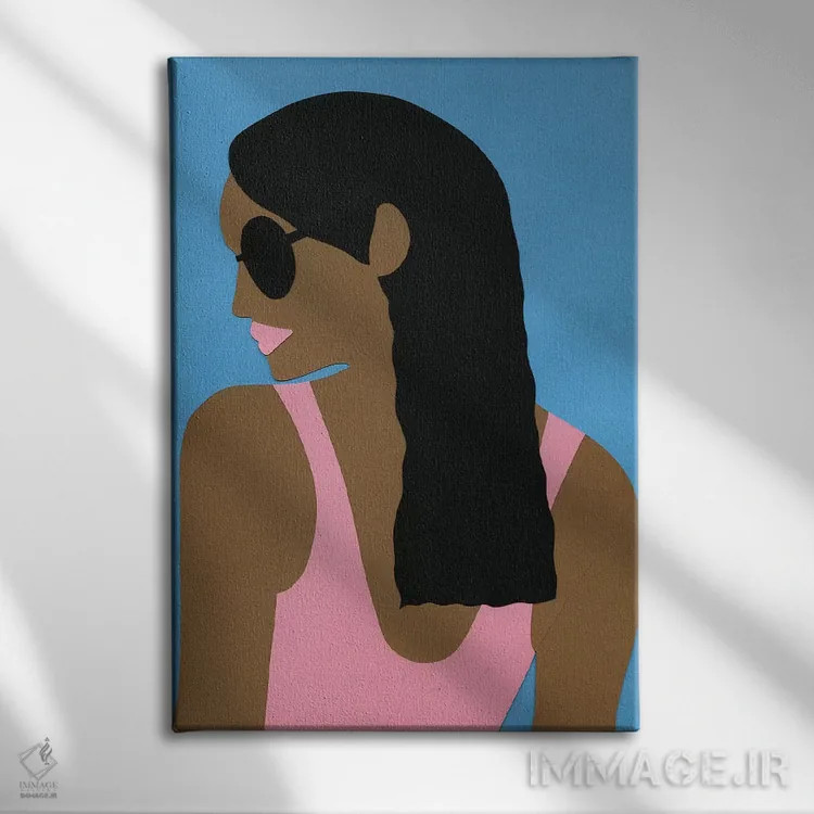 تابلو دکوراتیو عینک آفتابی و موی مشکی اثر روزی فایست - نمای روبهرو روی دیوار