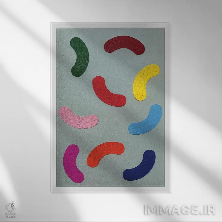 تابلو مینیمال تزیینات رنگی پراکنده اثر روزی فایست - نمای قابدار سفید