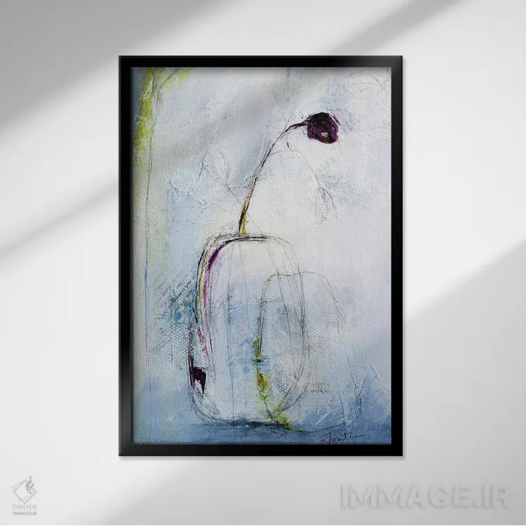 تابلو مینیمال غنچه بنفش اثر روت فرامشتاین - نمای قابدار مشکی