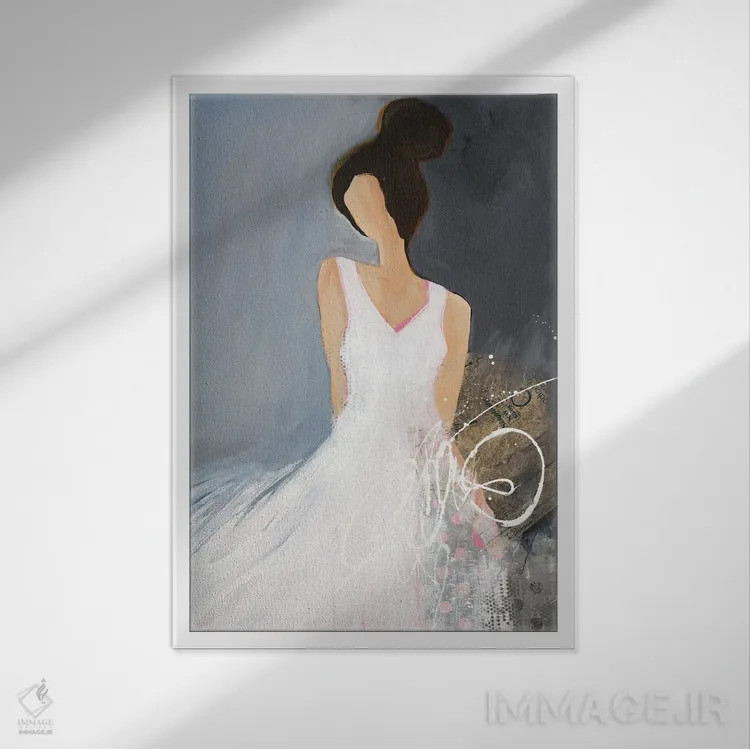 تابلو دکوراتیو بانویی با گیسو/کیک بزرگ بالای سر اثر روت فرامشتاین - نمای قابدار سفید