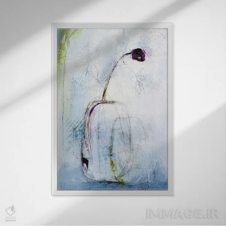 تابلو مینیمال غنچه بنفش اثر روت فرامشتاین - نمای قابدار سفید