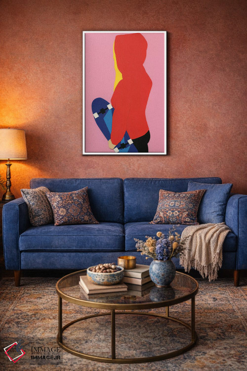 تابلو دکوراتیو دختر اسکیت باز با هودی قرمز اثر روزی فایست - D3W