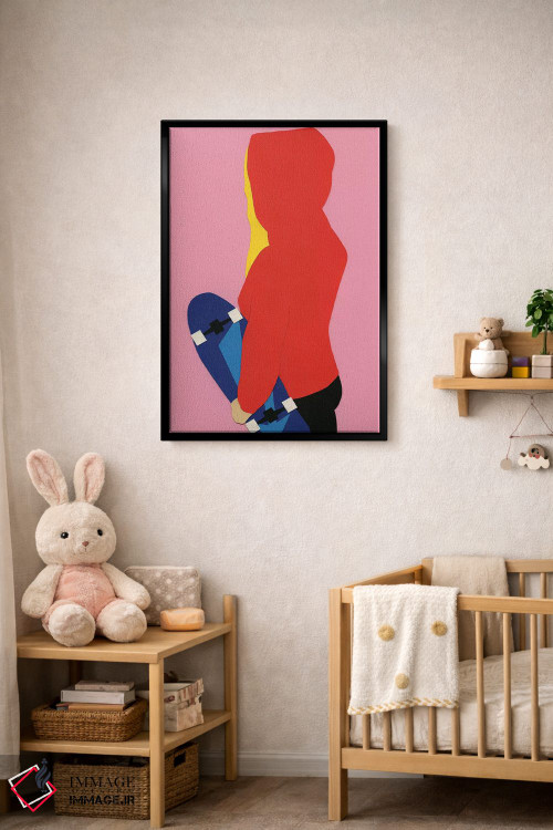 تابلو دکوراتیو دختر اسکیت باز با هودی قرمز اثر روزی فایست - D5B