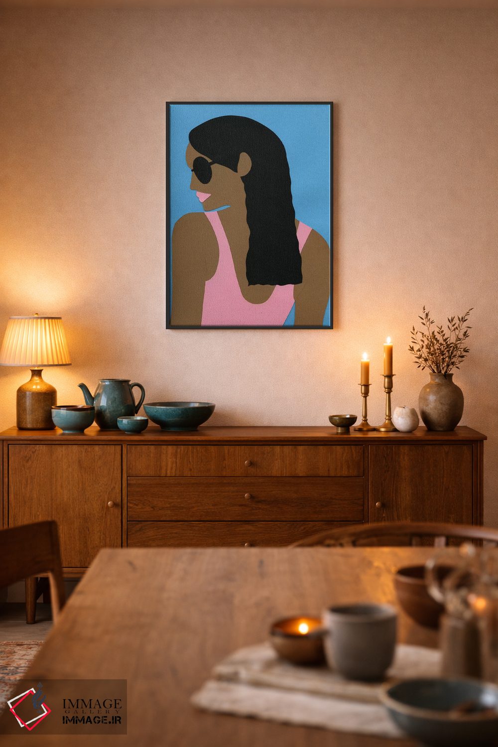 تابلو دکوراتیو عینک آفتابی و موی مشکی اثر روزی فایست - D5B