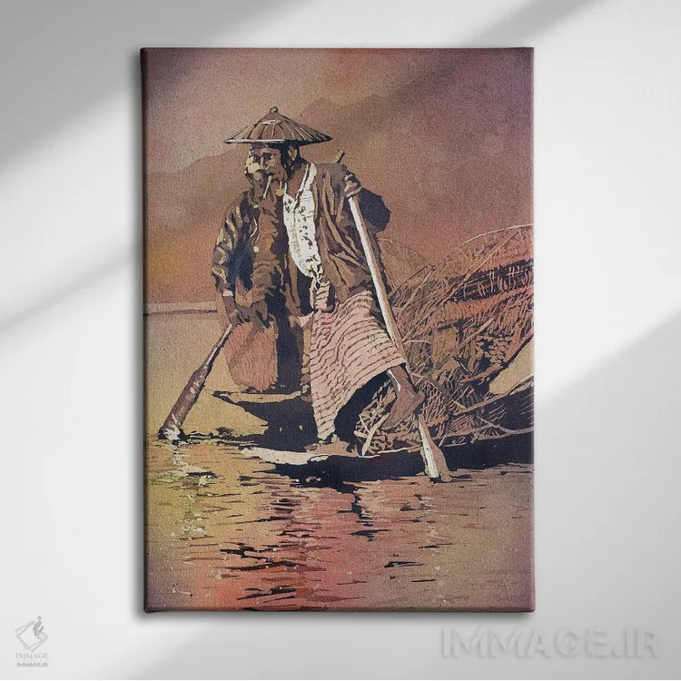 تابلو دکوراتیو قایقران ایستاده در دریاچه اینله اثر رایان فاکس - نمای روبهرو روی دیوار