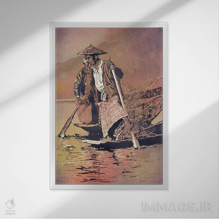 تابلو دکوراتیو قایقران ایستاده در دریاچه اینله اثر رایان فاکس - نمای قابدار سفید