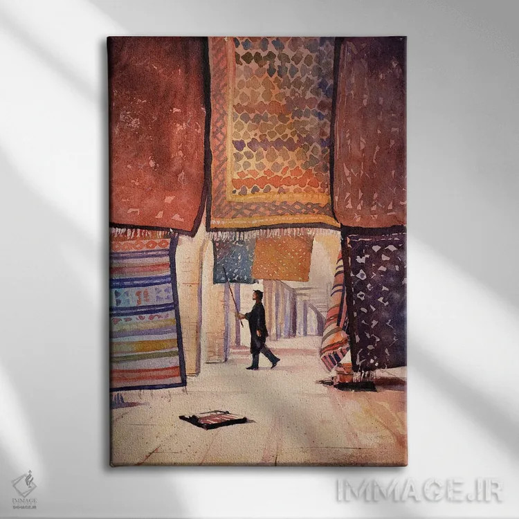 تابلو دکوراتیو فروشنده قالی تونسی اثر رایان فاکس - نمای روبهرو روی دیوار