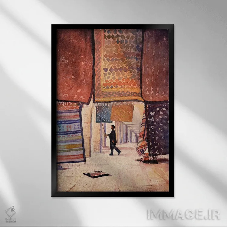 تابلو دکوراتیو فروشنده قالی تونسی اثر رایان فاکس - نمای قابدار مشکی