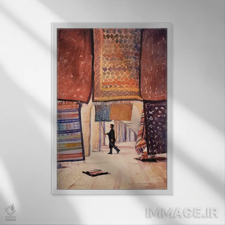 تابلو دکوراتیو فروشنده قالی تونسی اثر رایان فاکس - نمای قابدار سفید
