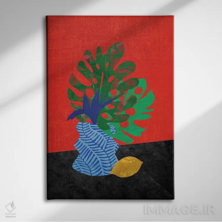 تابلو مدرن گلدان و میوه اثر روژریو آرودا - نمای روبهرو روی دیوار