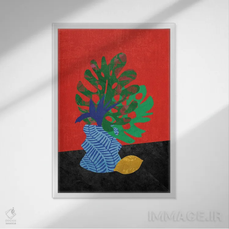 تابلو مدرن گلدان و میوه اثر روژریو آرودا - نمای قابدار سفید