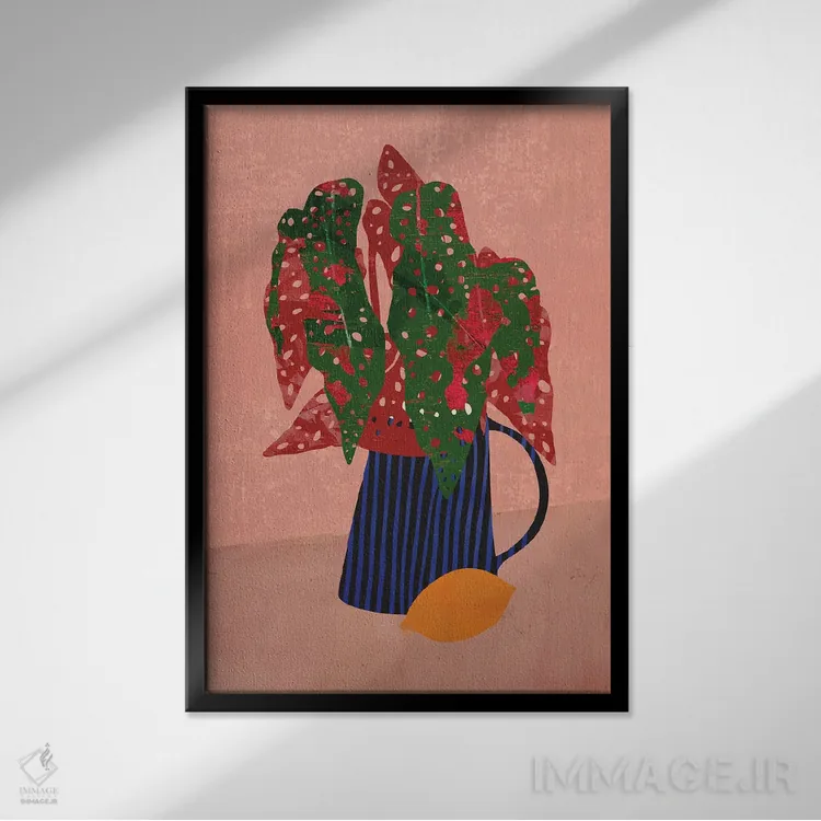 تابلو مدرن گلدان با خطوط عمودی اثر روژریو آرودا - نمای قابدار مشکی