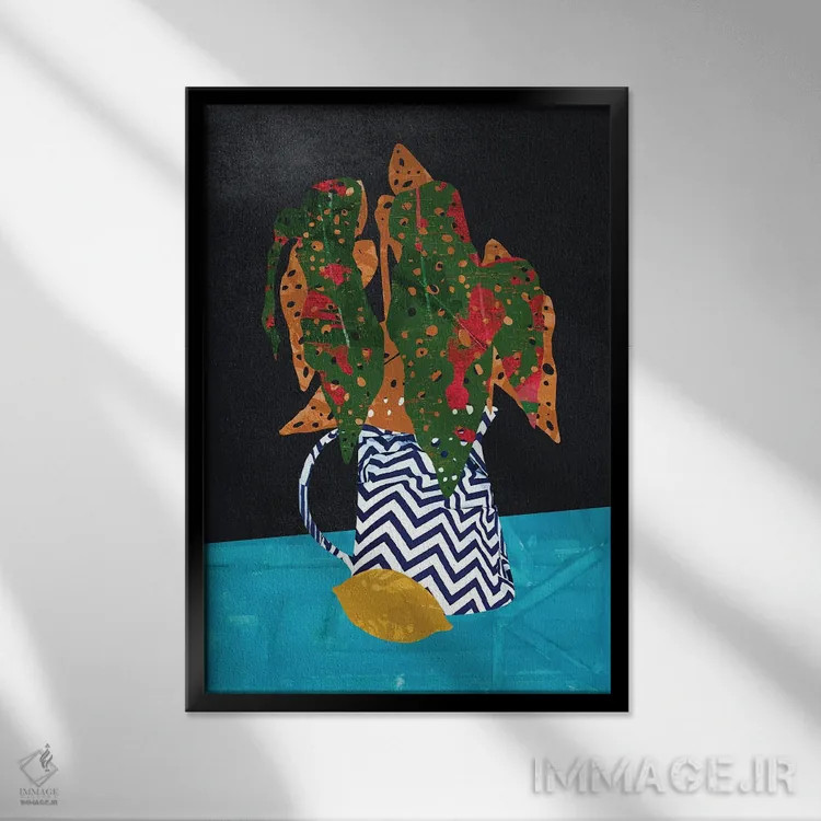 تابلو مدرن گلدان زیگزاگی اثر روژریو آرودا - نمای قابدار مشکی