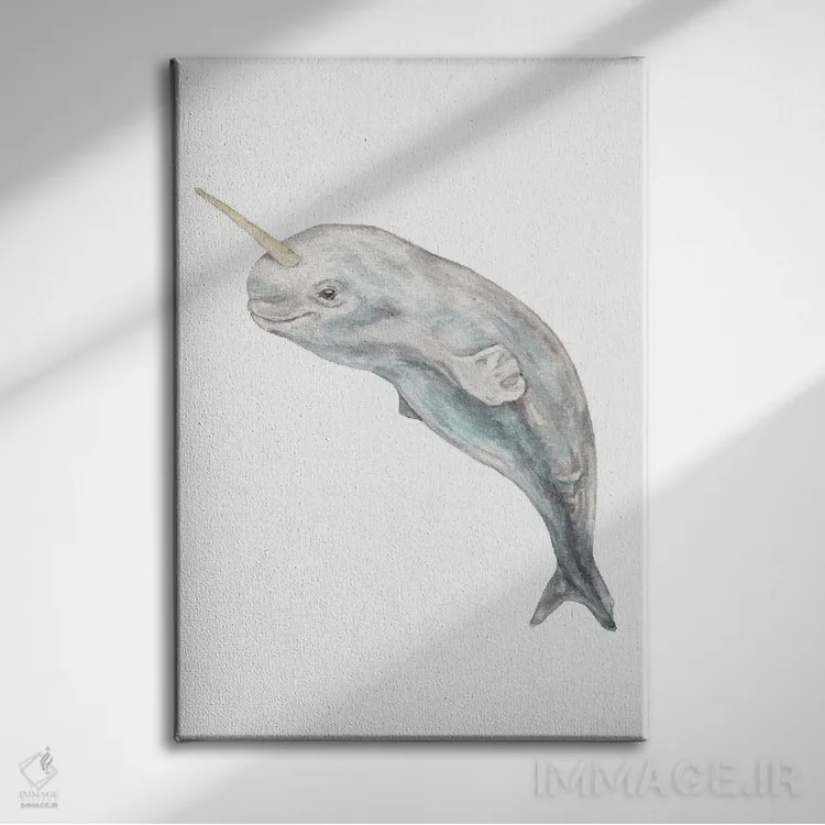 تابلو دکوراتیو نارووال بچه آبرنگی اثر واندرینگ لور - نمای روبهرو روی دیوار