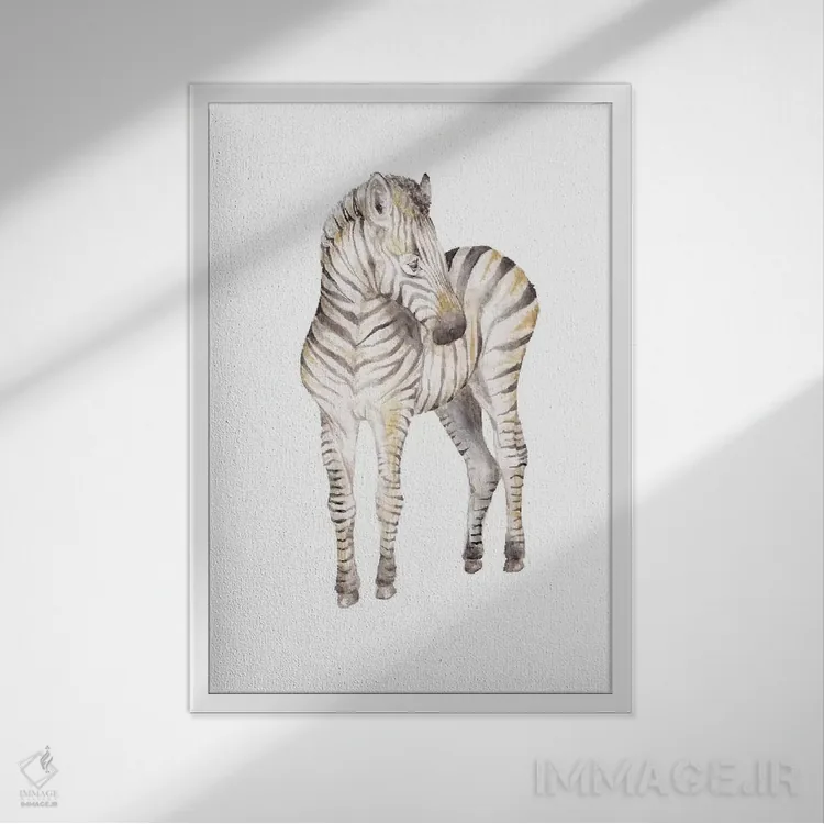 تابلو دکوراتیو کره گورخر خجالتی اثر واندرینگ لور - نمای قابدار سفید