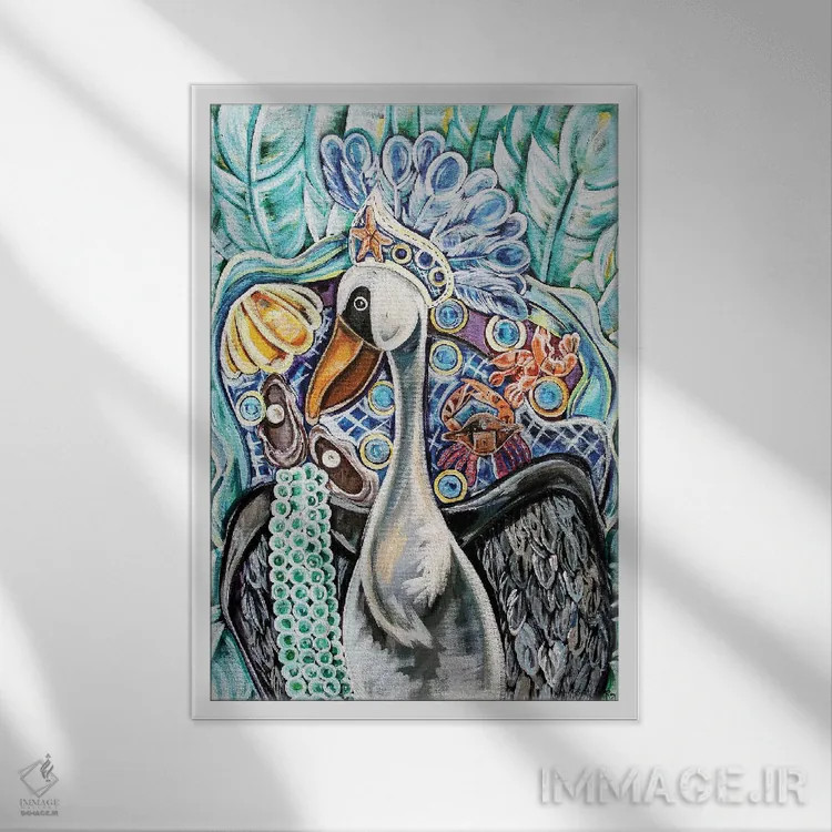 تابلو دکوراتیو پلیکان به شکل خدمتکار اثر ام سی روماگره - نمای قابدار سفید