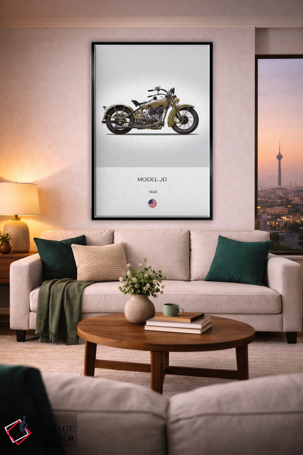 تابلو دکوراتیو موتورسیکلت هارلی-دیویدسون مدل JD سال ۱۹۲۸ اثر مارک روگان - D2B