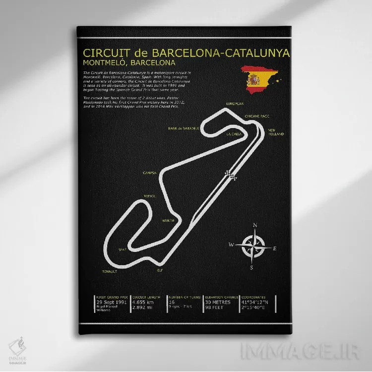 تابلو دکوراتیو پیست بارسلونا-کاتالونیا BL اثر مارک روگان - نمای روبهرو روی دیوار