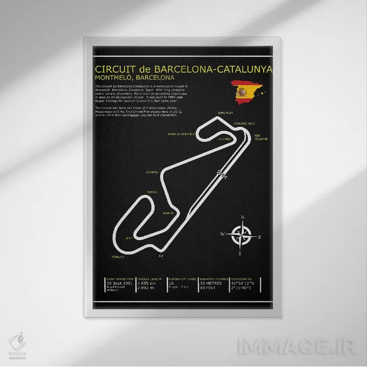 تابلو دکوراتیو پیست بارسلونا-کاتالونیا BL اثر مارک روگان - نمای قابدار سفید