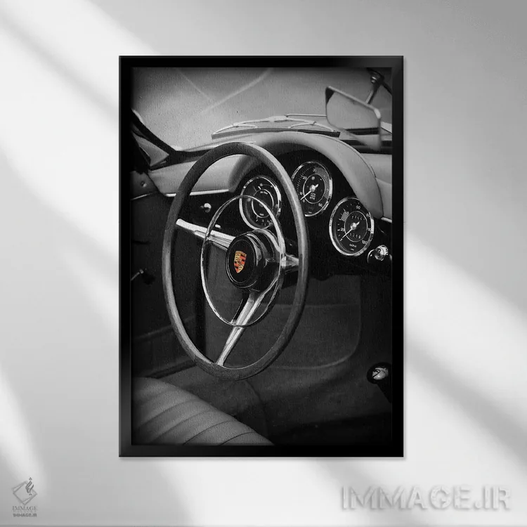 تابلو دکوراتیو پورشه ۳۵۶ رودستر اثر مارک روگان - نمای قابدار مشکی