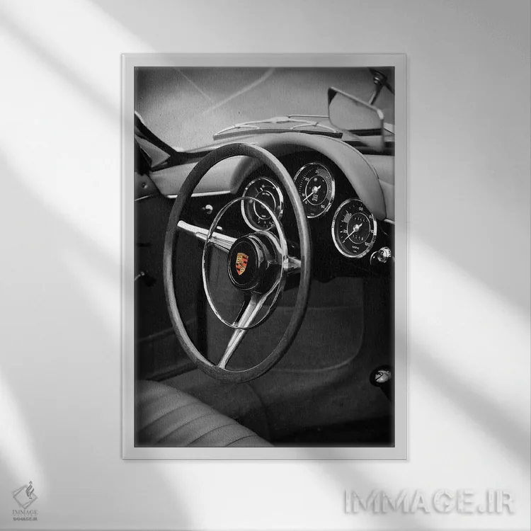 تابلو دکوراتیو پورشه ۳۵۶ رودستر اثر مارک روگان - نمای قابدار سفید