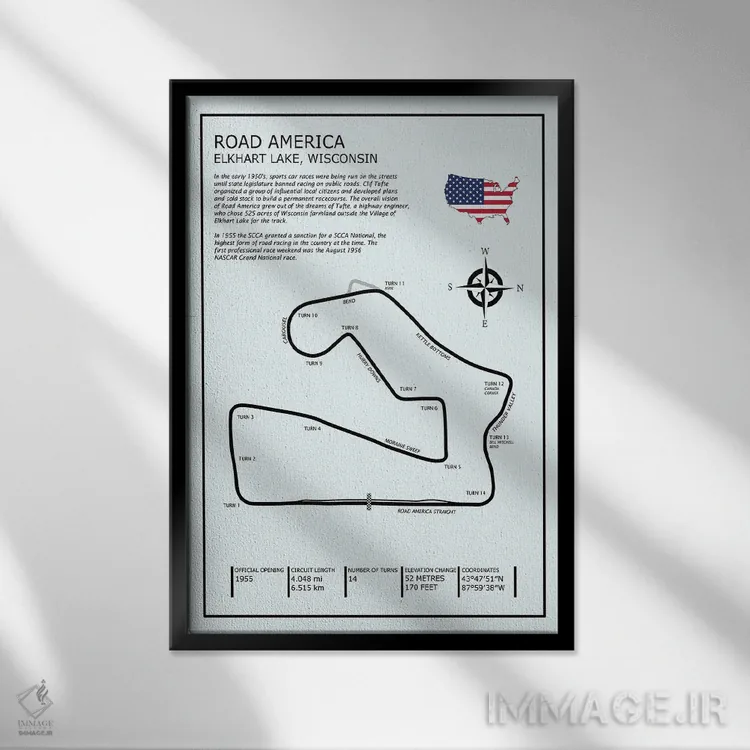 تابلو دکوراتیو پیست رود آمریکا اثر مارک روگان - نمای قابدار مشکی