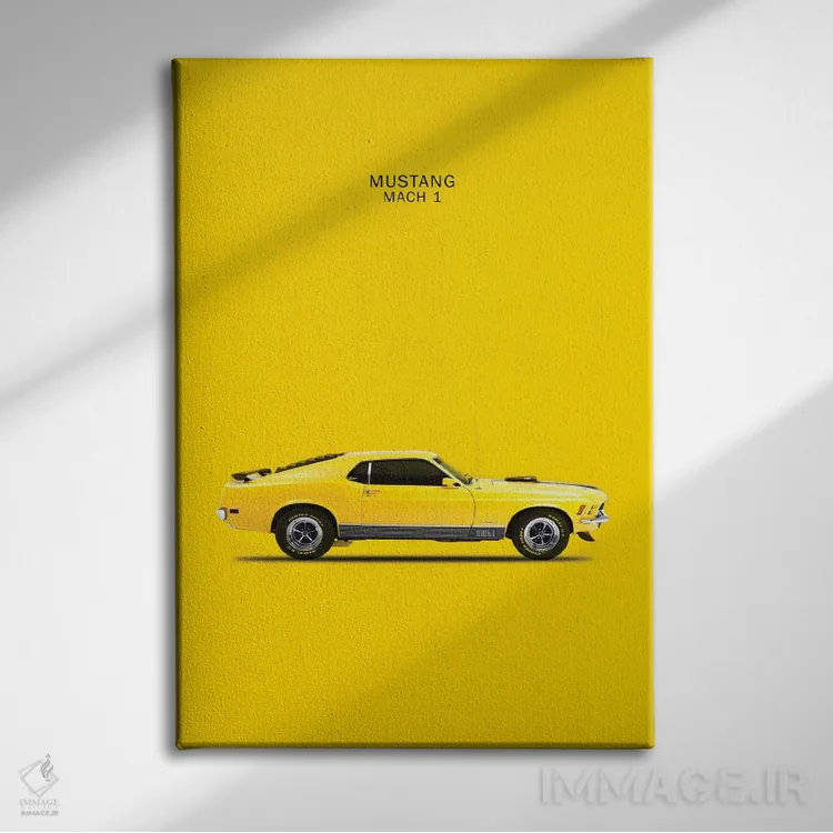 تابلو دکوراتیو فورد موستانگ مک ۱ مدل ۱۹۷۰ اثر مارک روگان - نمای روبهرو روی دیوار