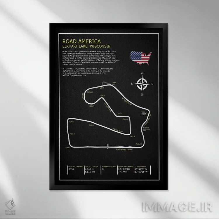 تابلو دکوراتیو پیست رود آمریکا BL اثر مارک روگان - نمای قابدار مشکی