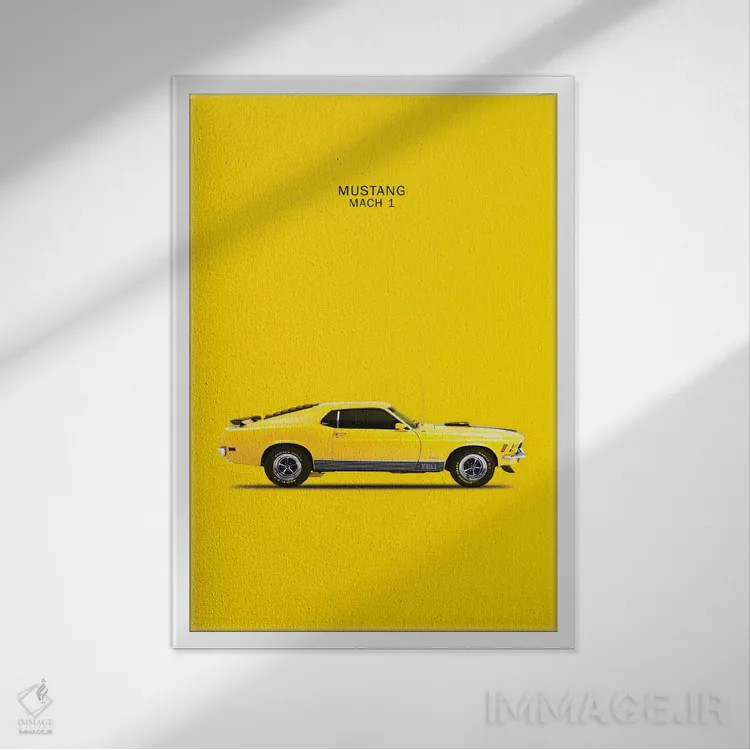 تابلو دکوراتیو فورد موستانگ مک ۱ مدل ۱۹۷۰ اثر مارک روگان - نمای قابدار سفید