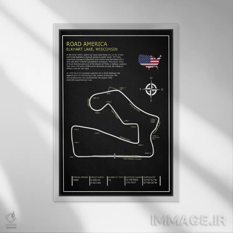 تابلو دکوراتیو پیست رود آمریکا BL اثر مارک روگان - نمای قابدار سفید