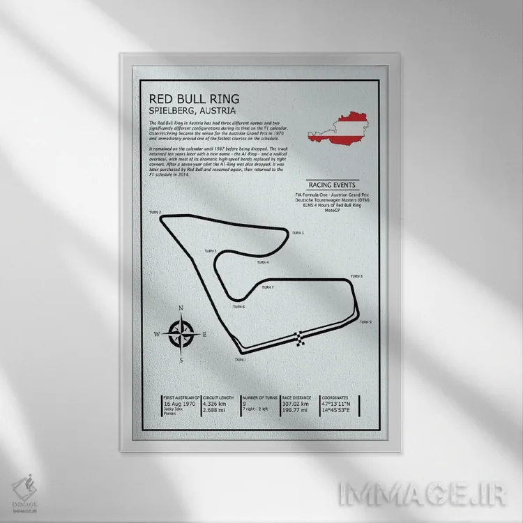 تابلو دکوراتیو پیست ردبول رینگ اتریش اثر مارک روگان - نمای قابدار سفید