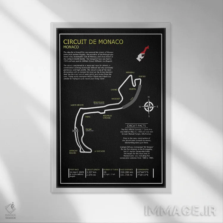 تابلو دکوراتیو پیست موناکو BL اثر مارک روگان - نمای قابدار سفید