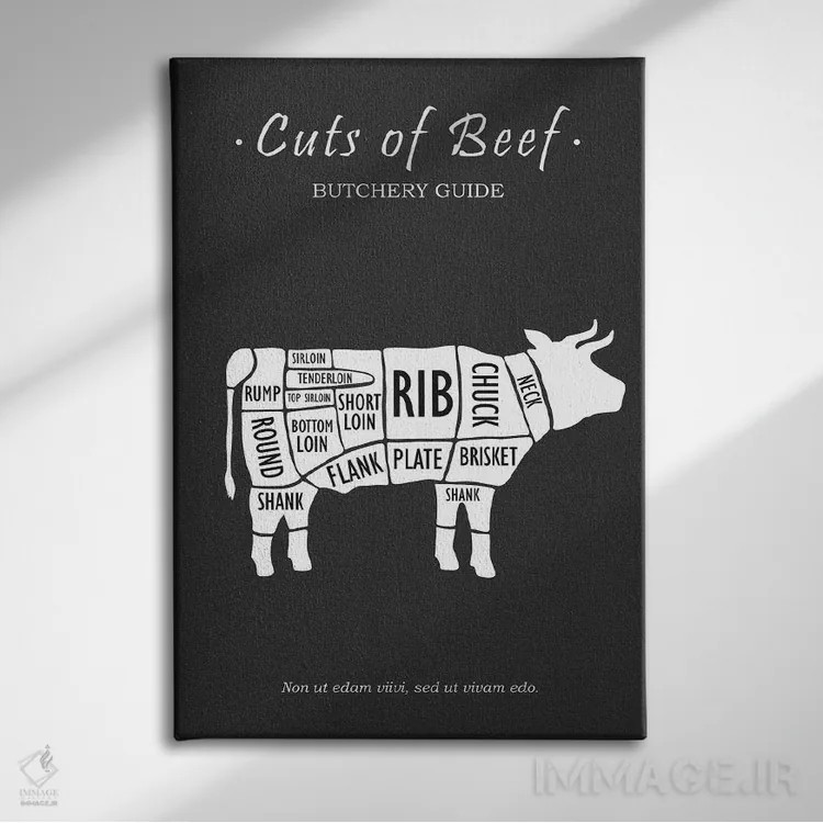 تابلو مینیمال گوشت گاو قصابی اثر مارک روگان - نمای روبهرو روی دیوار