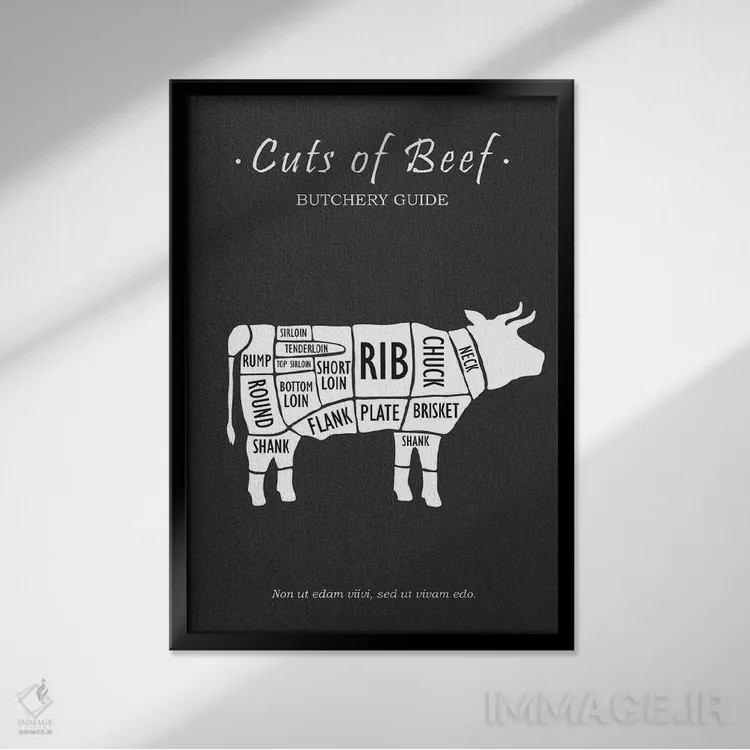 تابلو مینیمال گوشت گاو قصابی اثر مارک روگان - نمای قابدار مشکی