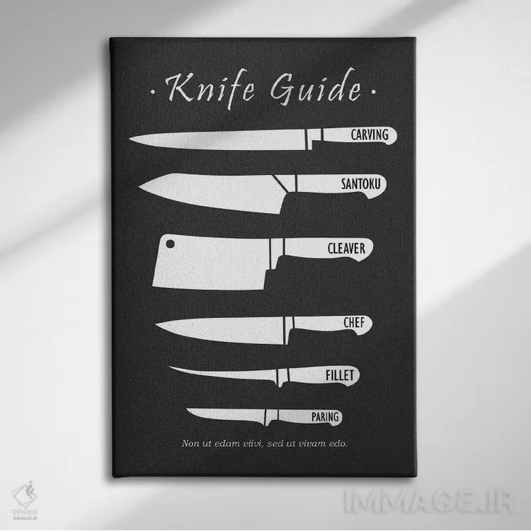 تابلو مینیمال چاقوهای قصابی اثر مارک روگان - نمای روبهرو روی دیوار