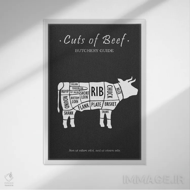 تابلو مینیمال گوشت گاو قصابی اثر مارک روگان - نمای قابدار سفید