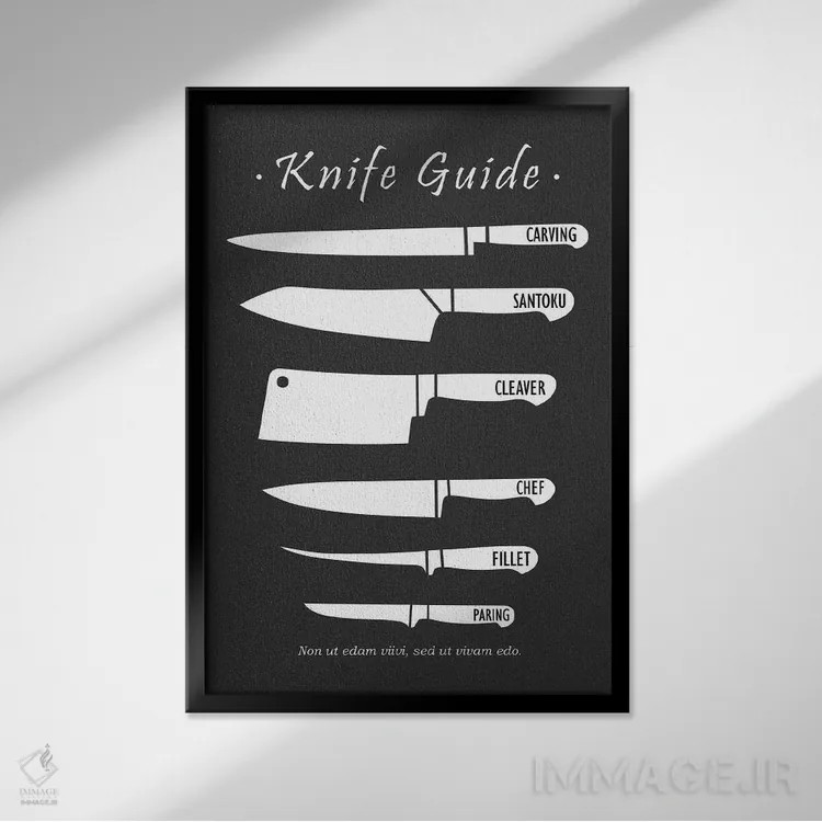 تابلو مینیمال چاقوهای قصابی اثر مارک روگان - نمای قابدار مشکی