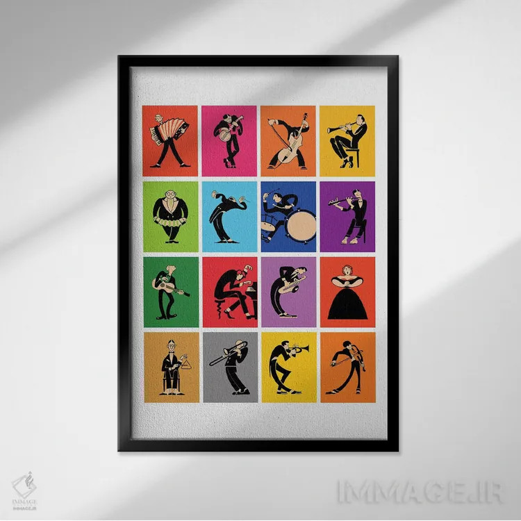 تابلو دکوراتیو موسیقی دانان اثر مارک روگان - نمای قابدار مشکی