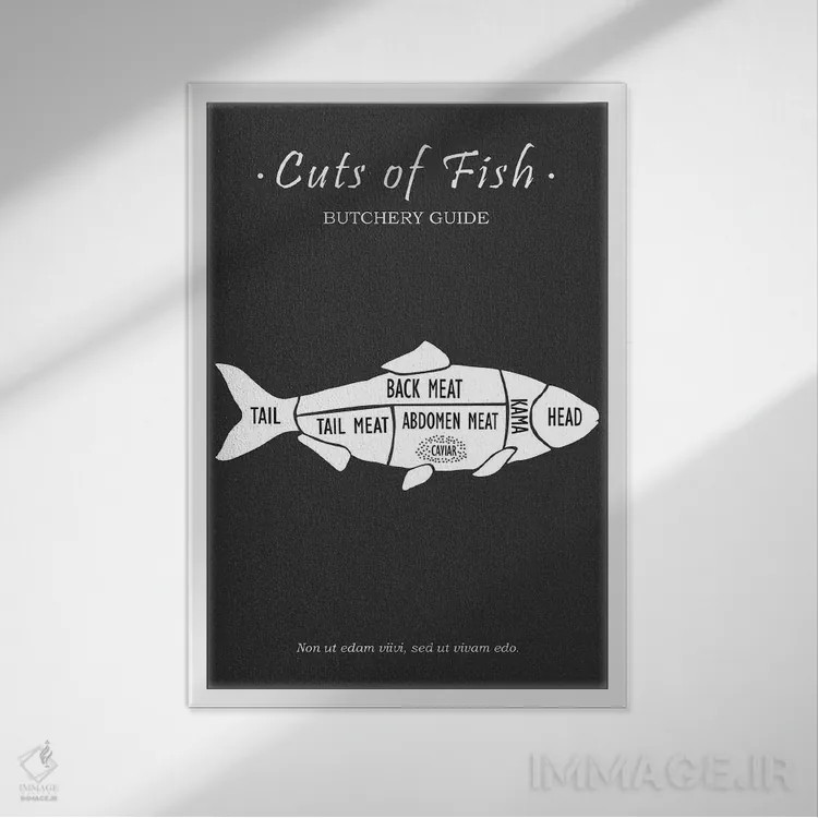 تابلو مینیمال گوشت ماهی قصابی اثر مارک روگان - نمای قابدار سفید