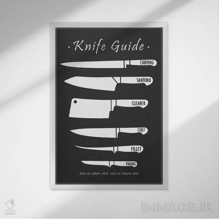 تابلو مینیمال چاقوهای قصابی اثر مارک روگان - نمای قابدار سفید