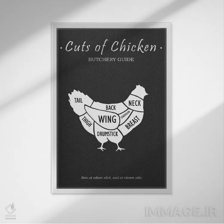 تابلو مینیمال گوشت مرغ قصابی اثر مارک روگان - نمای قابدار سفید