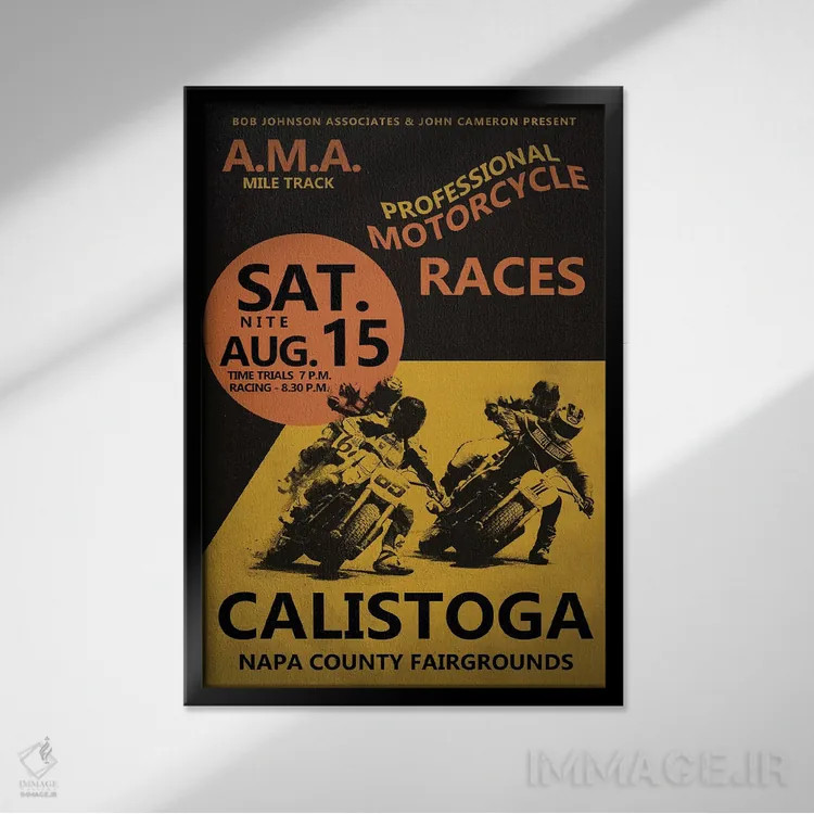 تابلو دکوراتیو مسابقات موتورسواری کالیستوگا اثر مارک روگان - نمای قابدار مشکی
