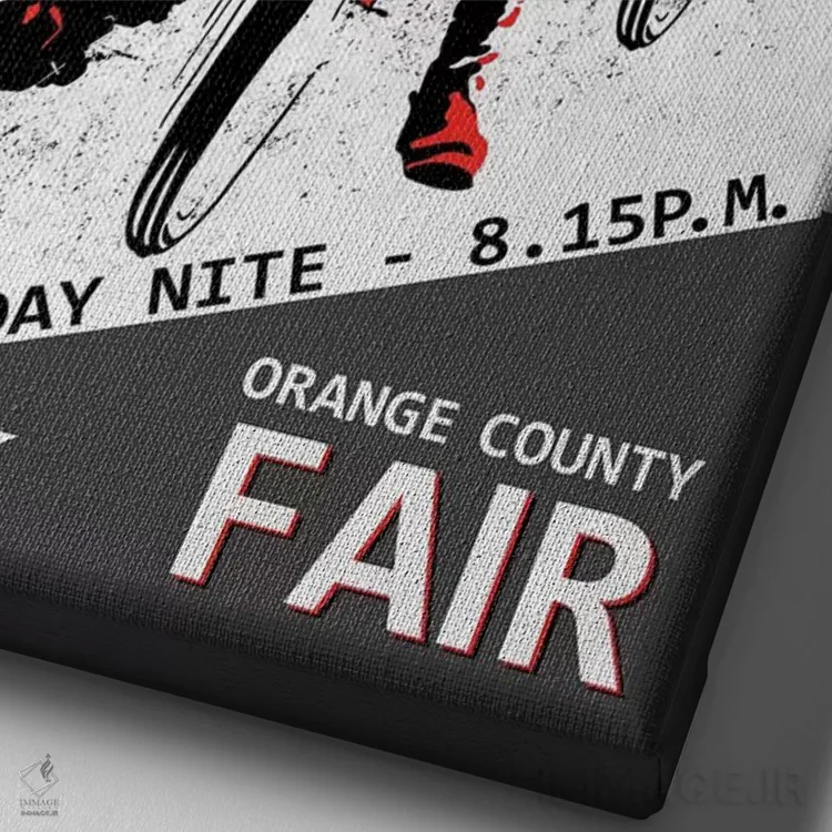 تابلو دکوراتیو مسابقات اسپیدوی در نمایشگاه شهرستان اورنج اثر مارک روگان - نمای نزدیک بافت بوم