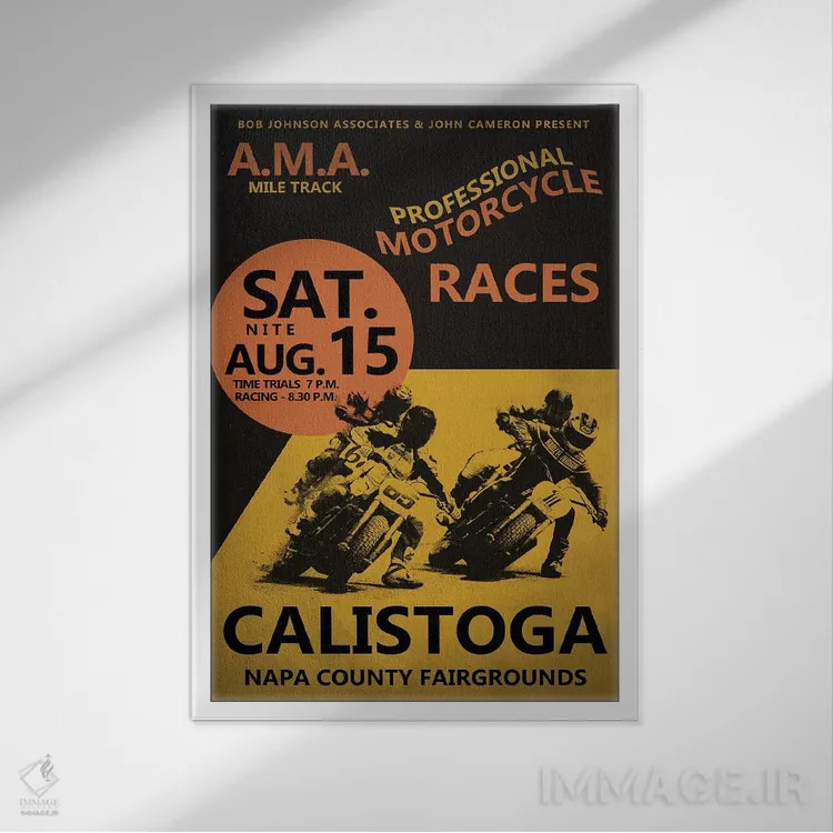 تابلو دکوراتیو مسابقات موتورسواری کالیستوگا اثر مارک روگان - نمای قابدار سفید