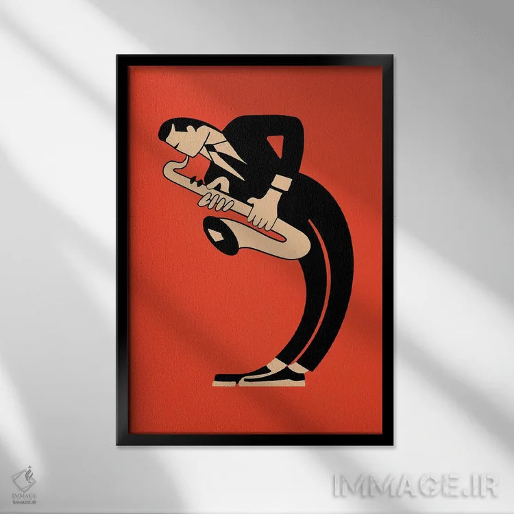 تابلو مینیمال ساکسوفون اثر مارک روگان - نمای قابدار مشکی