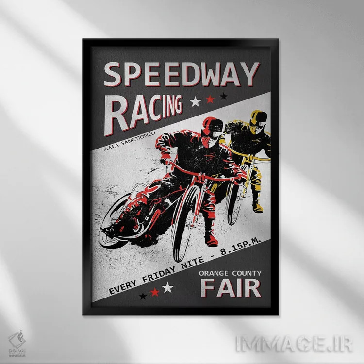 تابلو دکوراتیو مسابقات اسپیدوی در نمایشگاه شهرستان اورنج اثر مارک روگان - نمای قابدار مشکی