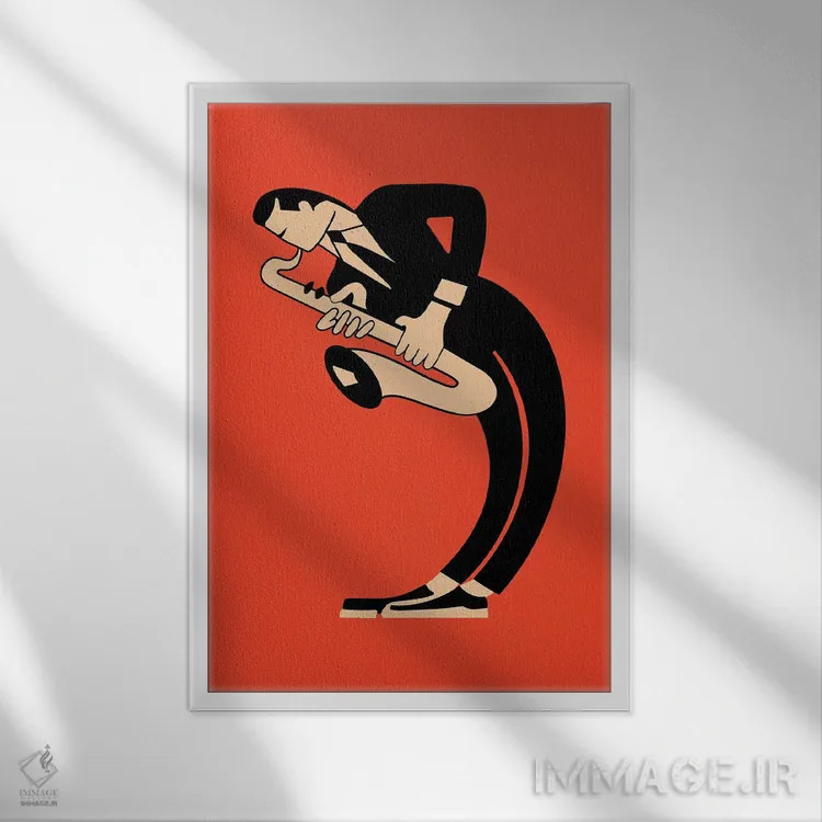 تابلو مینیمال ساکسوفون اثر مارک روگان - نمای قابدار سفید