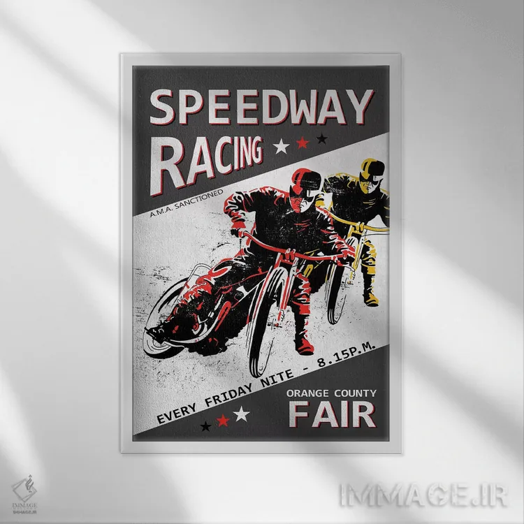 تابلو دکوراتیو مسابقات اسپیدوی در نمایشگاه شهرستان اورنج اثر مارک روگان - نمای قابدار سفید