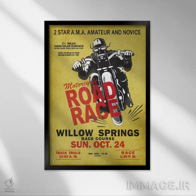 تابلو دکوراتیو مسابقه جاده ویلو اسپرینگز اثر مارک روگان - نمای قابدار مشکی